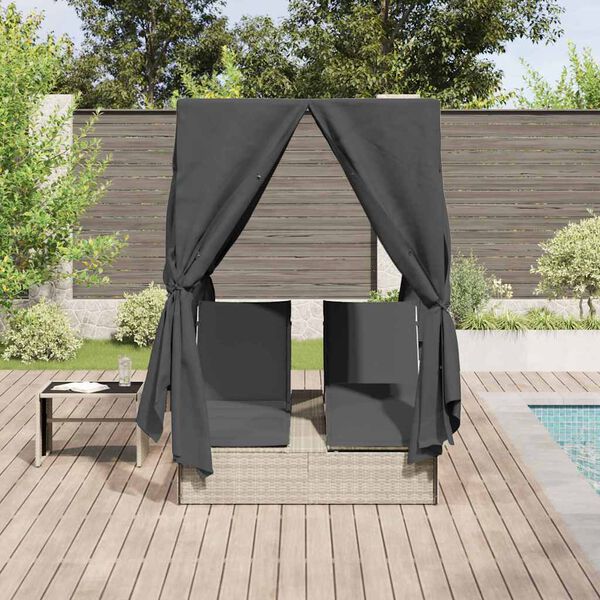 vidaXL Șezlong dublu cu acoperiș Gri deschis 205 x 129 x 200 cm