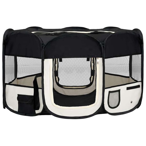 vidaXL Țarc de c&acirc;ini pliabil cu sac de transport, negru, 145x145x61 cm