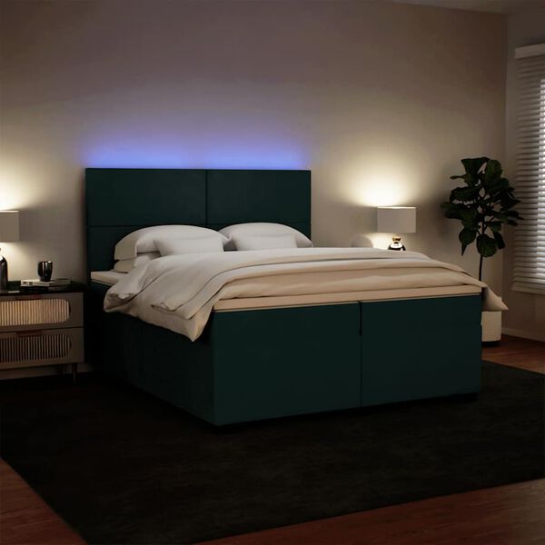 vidaXL Pat box spring cu saltea, verde &icirc;nchis, 200x200 cm, catifea
