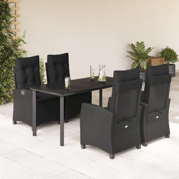vidaXL Set mobilier de grădină cu perne, 5 piese, negru, poliratan