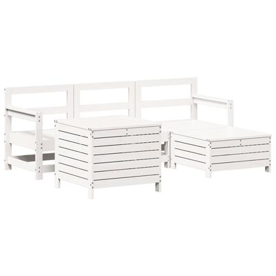 vidaXL Set canapea de grădină, 5 piese, alb, lemn masiv de pin