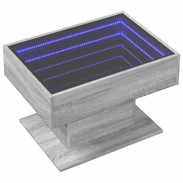 vidaXL Măsuță de cafea cu LED sonoma gri 70x50x45cm lemn prelucrat