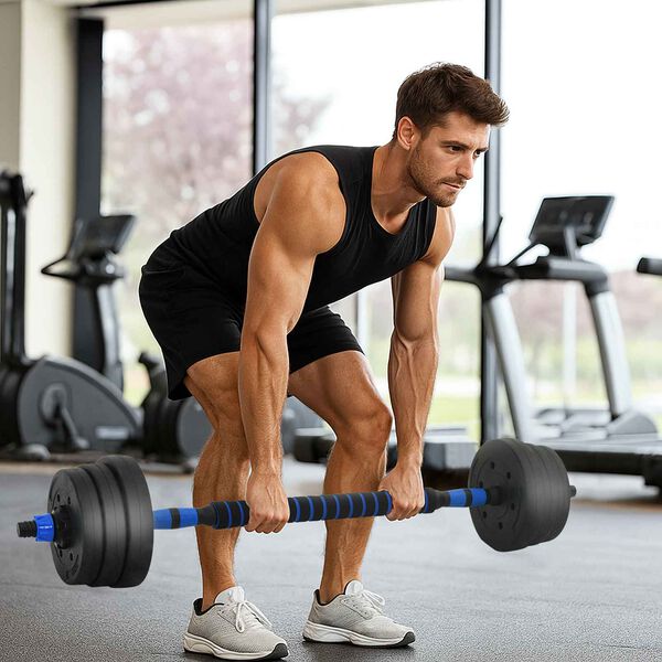 vidaXL Set de Haltere 4 în 1 Negru și Albastru 121 x 19,5 x 19,5 cm