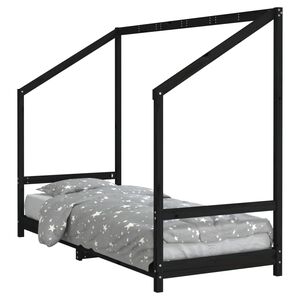 vidaXL Cadru de pat pentru copii, negru, 80x200 cm, lemn masiv de pin