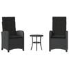 vidaXL Set bistro cu perne, 3 piese, negru, poliratan
