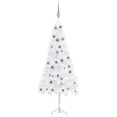vidaXL Set pom Crăciun artificial colț, LED&globuri alb 210 cm, PVC