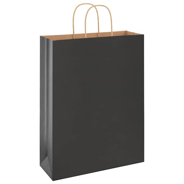 vidaXL Pungi de hârtie 250 buc cu mânere negre 32x12x42 cm