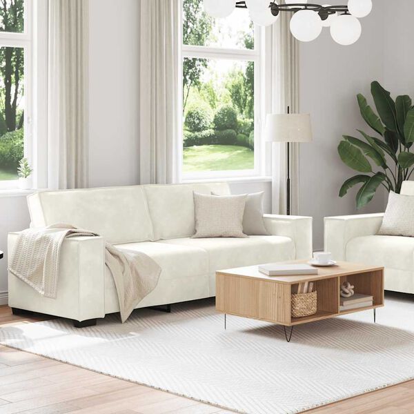 vidaXL Set de canapele cu perne, 2 piese, crem, catifea