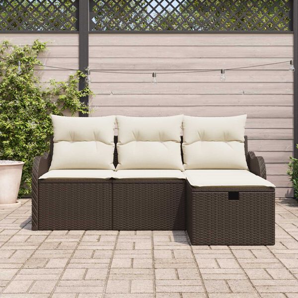 vidaXL Set de canapele pentru grădină cu pernă 4 pcs Maro Rattan poli