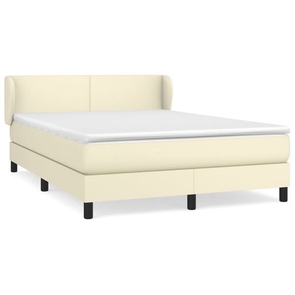 vidaXL Pat box spring cu saltea, crem, 140x200 cm, piele ecologică