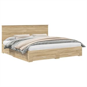 vidaXL Cadru de pat cu sertar Stejar Sonoma 200 x 200 cm Lemn compozit