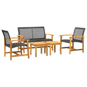 vidaXL Set mobilier de grădină, 5 piese, poliratan negru/lemn acacia