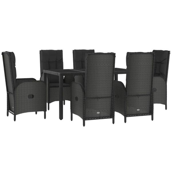 vidaXL Set mobilier de grădină cu perne, 7 piese, negru/gri, poliratan