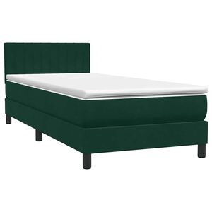 vidaXL Pat box spring cu saltea, verde &icirc;nchis, 80x220 cm, catifea