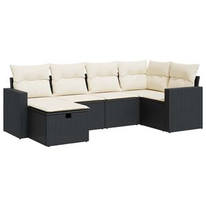 vidaXL Set mobilier de grădină cu perne, 6 piese, negru, poliratan