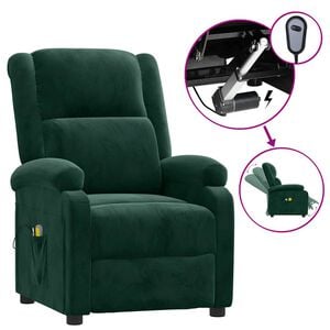 vidaXL Fotoliu de masaj electric, verde &icirc;nchis, catifea