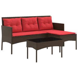 vidaXL Set de canapele pentru grădină 2 pcs Maro și roșu poliratan