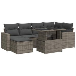 vidaXL Set canapele de grădină, 7 piese, cu perne, gri, poliratan