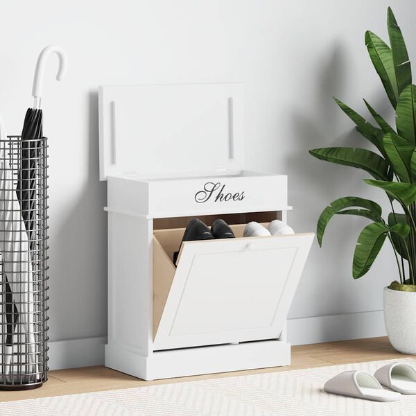 vidaXL Pantofar, alb, 50 x 28 x 58 cm, lemn de paulownia