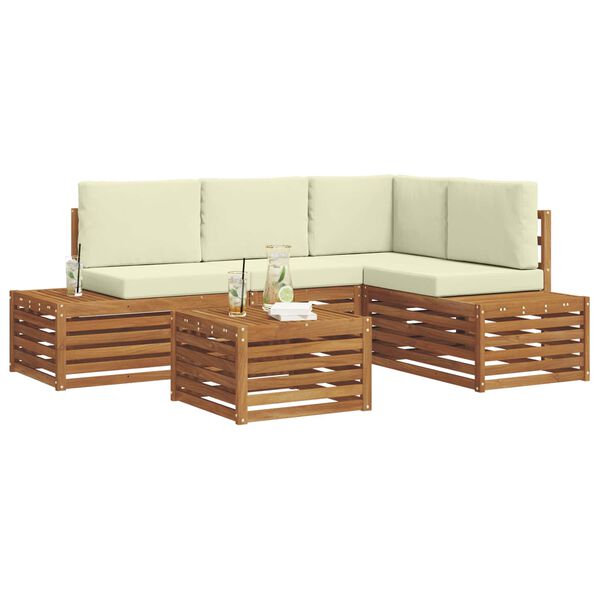 vidaXL Set de canapele de exterior cu pernă 5 Bucată Natural și Crem