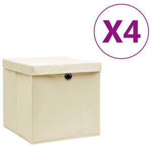 vidaXL Cutii depozitare cu capace, 4 buc., crem, 28x28x28 cm