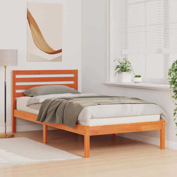 vidaXL Cadru de pat Maroniu cerat 90 x 190 cm Lemn de pin masiv