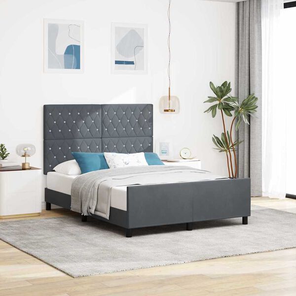 vidaXL Pat cu arcuri cu headboard Gri &icirc;nchis 140 x 200 cm Catifea