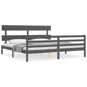 vidaXL Cadru pat cu tăblie 200x200 cm, gri, lemn masiv