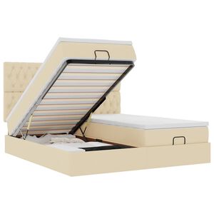 vidaXL Cadru de pat otoman cu saltele crem 200x200cm stofa