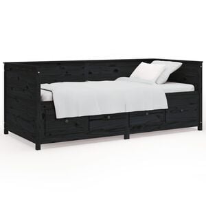 vidaXL Pat de zi, negru, 90x200 cm, lemn masiv de pin