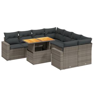 vidaXL Set canapele de grădină, 9 piese, cu perne, gri, poliratan