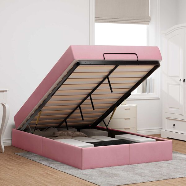 vidaXL Cadru de pat cu saltea cu saltea 2 pcs Roz Catifea