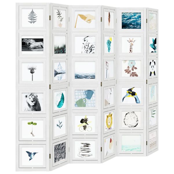 vidaXL Paravan cameră 6 panouri, alb, lemn masiv paulownia