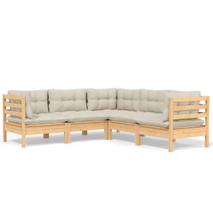 vidaXL Set mobilier grădină cu perne crem, 5 piese, lemn masiv pin