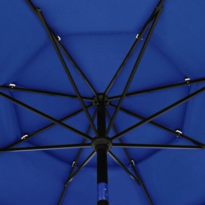 vidaXL Umbrelă de soare 3 niveluri, stâlp de aluminiu, azuriu, 3,5 m
