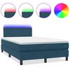 vidaXL Pat cu arcuri cu saltea și LED, albastru &icirc;nchis, 120x210 cm, catifea