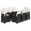 vidaXL Set bistro de grădină, 9 piese, cu perne, negru, poliratan