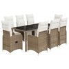 vidaXL Set bistro de grădină cu perne, 9 piese, maro, poliratan