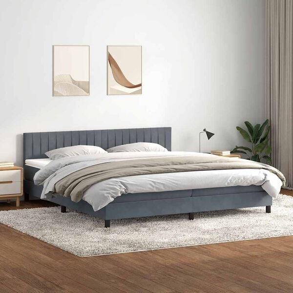 vidaXL Pat box spring cu saltea, gri &icirc;nchis, 180x220 cm, catifea