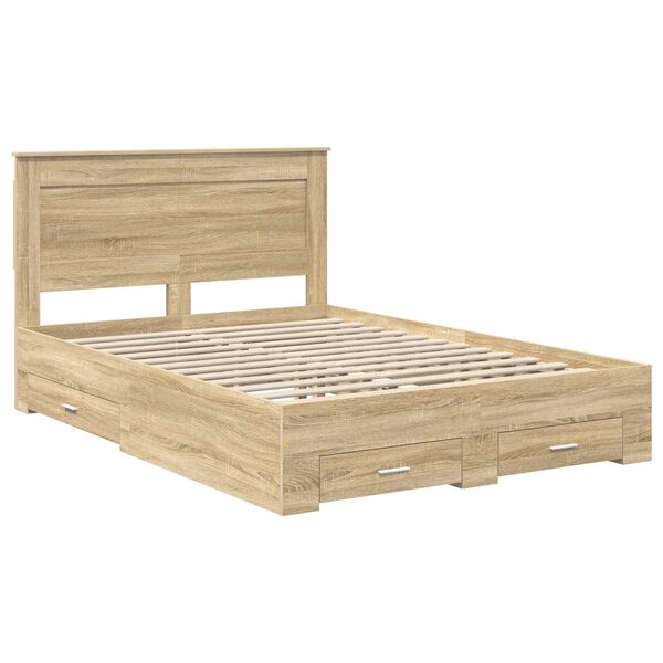vidaXL Cadru de pat cu sertar cu headboard cu depozitare Lemn compozit