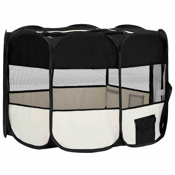 vidaXL Țarc de câini pliabil cu sac de transport, negru, 125x125x61 cm