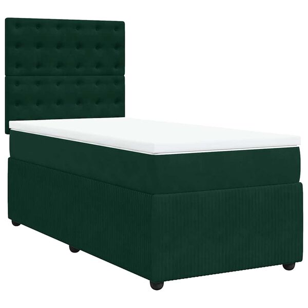 vidaXL Pat box spring cu saltea, verde &icirc;nchis, 100x200 cm, catifea