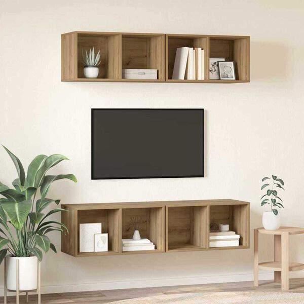 vidaXL Set comodă TV Pe perete 4 pcs Stejar Artizanal 37 x 37 x 72 cm