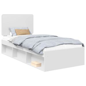 vidaXL Cadru de pat cu headboard Alb 75 x 190 cm Lemn de pin masiv
