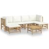 vidaXL Set mobilier de grădină cu perne alb crem, 7 piese, bambus