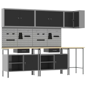 vidaXL Set de dulapuri de lucru cu sertar cu raft 10 pcs Negru și Gri