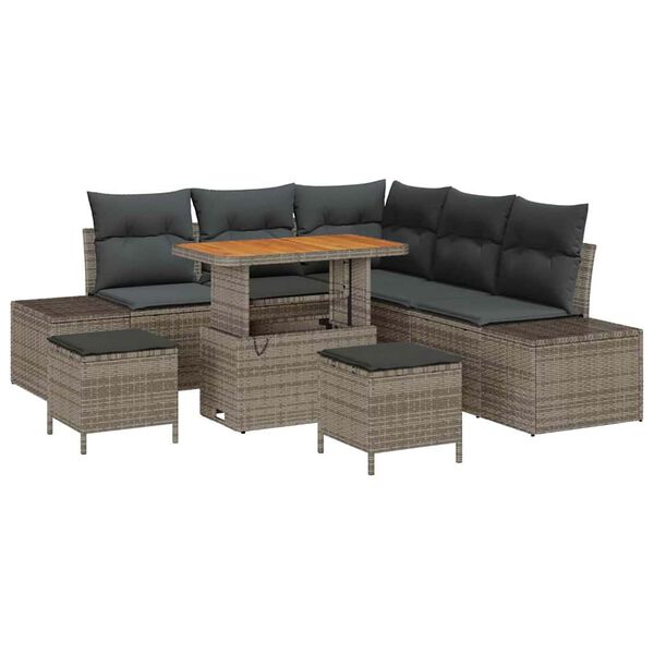 vidaXL Set de canapele pentru grădină cu pernă 8 pcs Gri Rattan poli