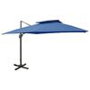 vidaXL Umbrelă &icirc;n consolă cu &icirc;nveliș dublu, albastru azur, 300x300 cm