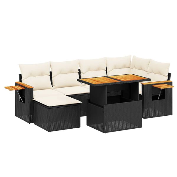 vidaXL Set canapele de grădină cu perne, 7 piese, negru, poliratan