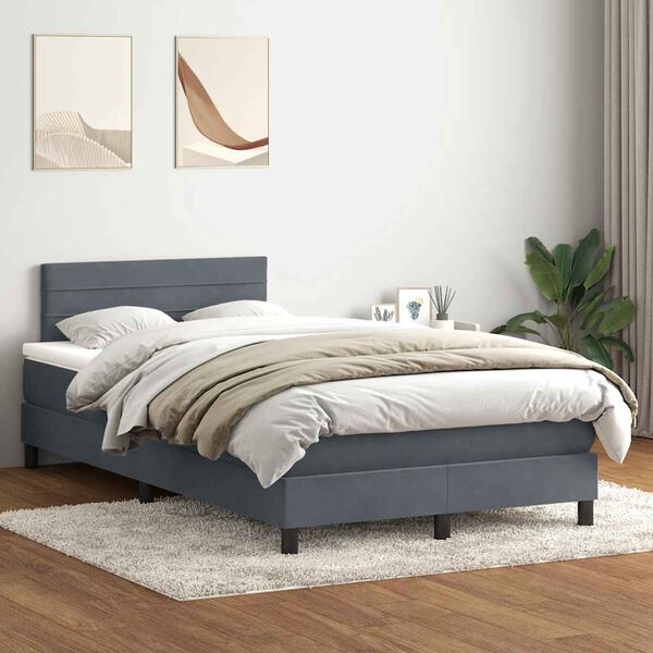 vidaXL Pat box spring cu saltea, gri &icirc;nchis, 120x210 cm, catifea